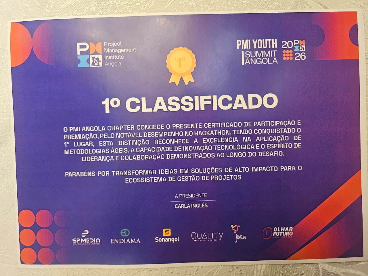 🏆 Estudante de Informática da UMA vence 1.º lugar no PMI Youth Summit Angola 2026 Hackathon