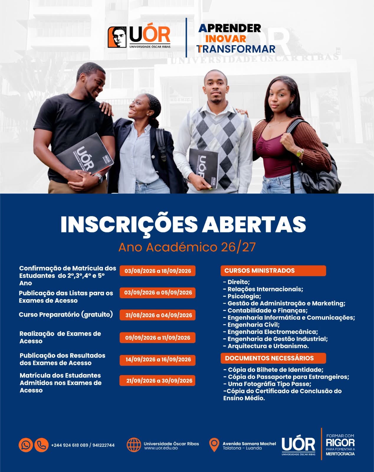 Inscrições Abertas! Ano Académico 2026-2027